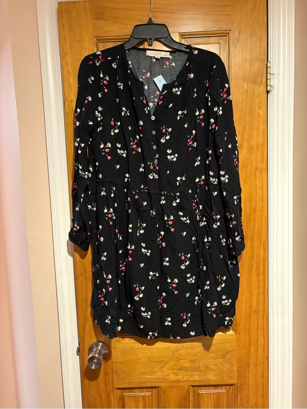 Black Floral Button-Front Dress
